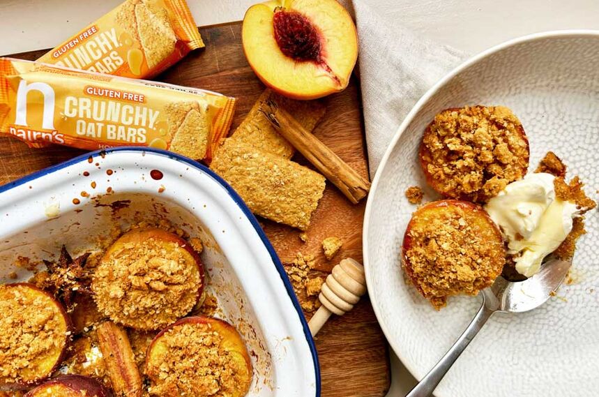Baked Spiced Peaches with Honey Oat Granola